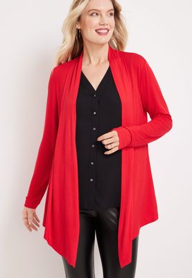 Solid Long Sleeve Waterfall Front Cardigan