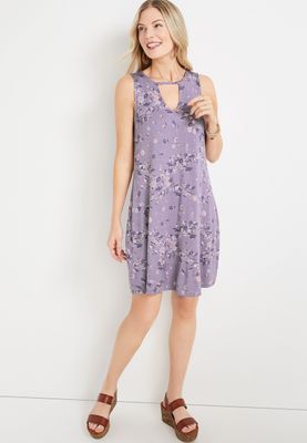 Purple Floral Cut Out Shift Mini Dress
