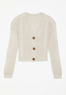 Girls Solid Cable Stitch Button Down Cardigan