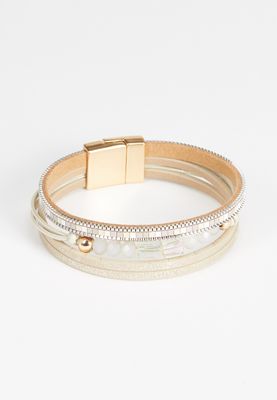 Cream Square Beaded Magnetic Bracelet