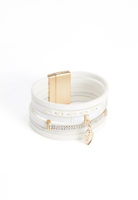 White Multi Row Feather Magnetic Bracelet