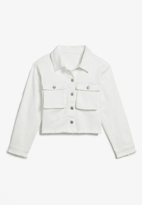 Girls Frayed White Denim Jacket