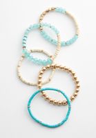 5 Piece Turquoise and Gold Beaded Stretch Bracelet Set