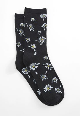 Black Daisy Crew Socks