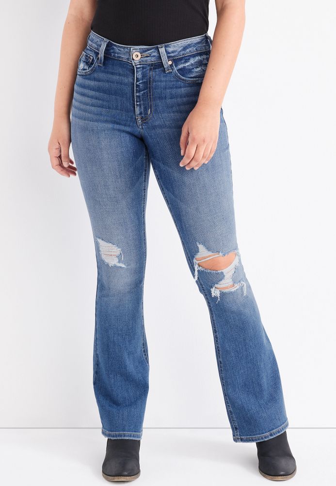 American Eagle Women's Next Level Ripped Low Rise Flare Jeans
