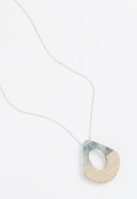 Gray Resin Wooden Pendant Necklace