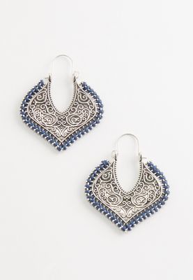 Silver and Navy Ox Scoll Drop Earring