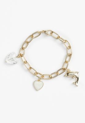 Girls Gold Heart And Dolphin Bracelet