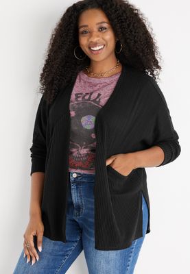 Plus Solid Textured Long Sleeve Cardigan