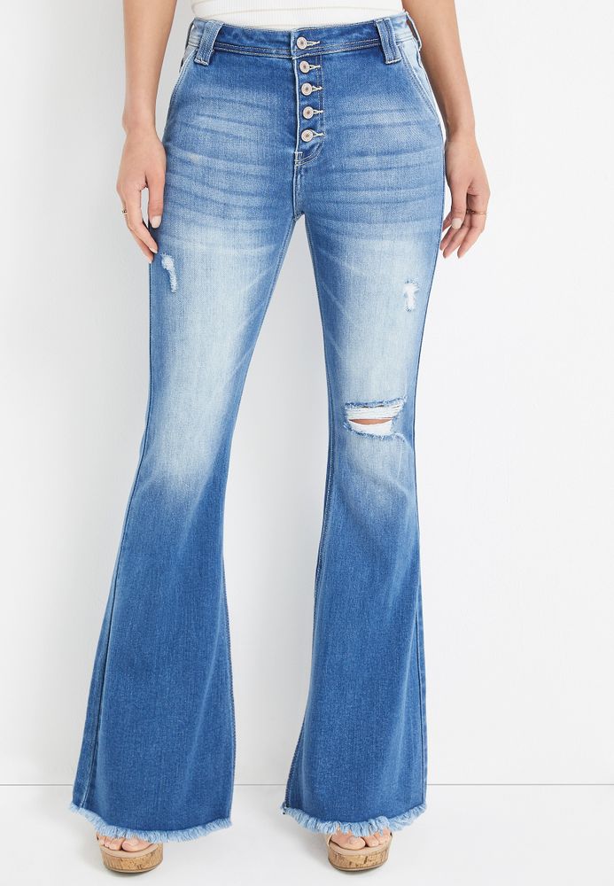 KanCan™ Flare High Rise Ripped Button Fly Jean