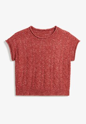 Girls Cable Knit Short Sleeve Sweater