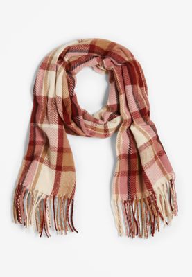 Pink Plaid Oblong Scarf