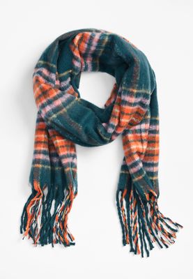 Teal Plaid Oblong Scarf