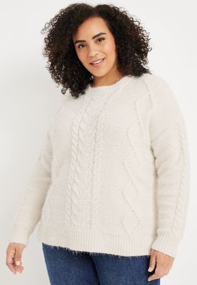 Plus Metallic Cable Knit Sweater