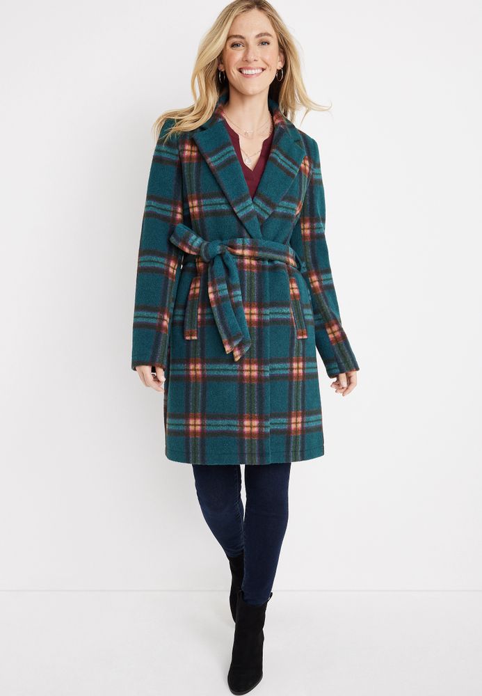 Plaid Wrap Coat