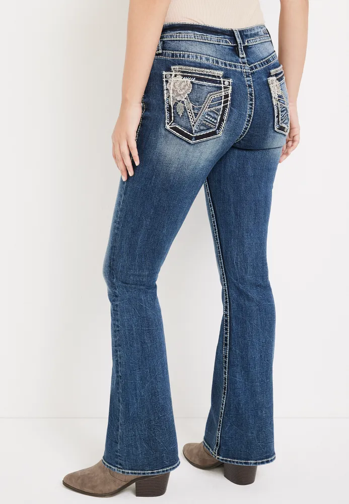 Vigoss® Flare Mid Rise Floral Pocket Jean
