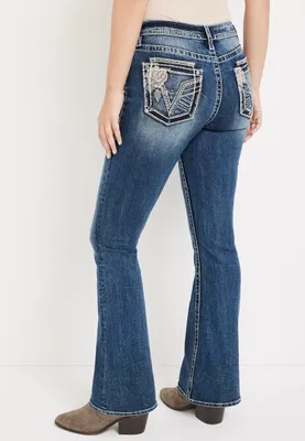 Vigoss® Flare Mid Rise Floral Pocket Jean