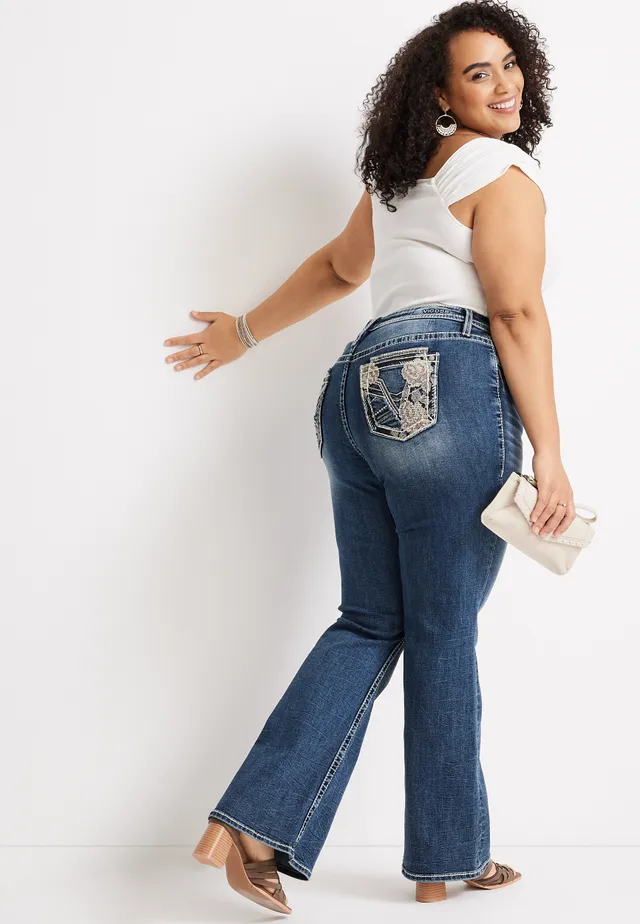 Plus Size Mid Rise Mini Flare Jean w/ Slit Hem Detail – Laree + Co.