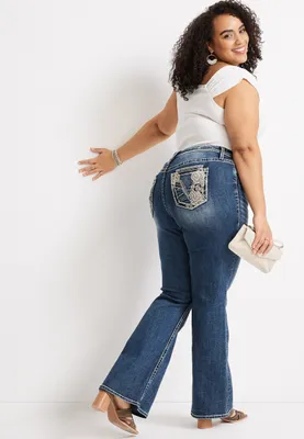 Plus Vigoss® Flare Mid Rise Floral Pocket Jean