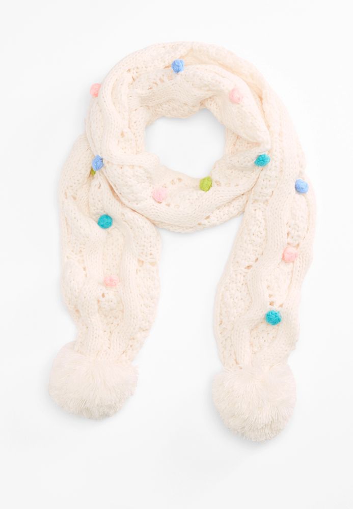 Girls Cable Knit Pom Scarf