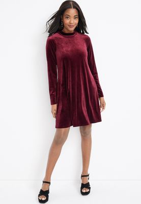 Velvet Mock Neck Swing Dress