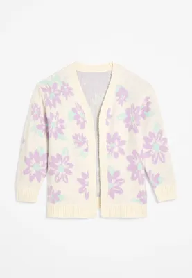 Girls Floral Open Front Cardigan