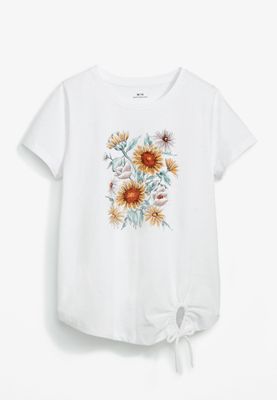Girls Floral Keyhole Graphic Tee