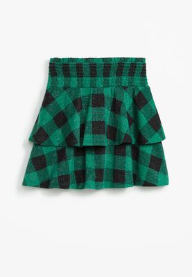 Girls Shimmer Buffalo Plaid Skirt