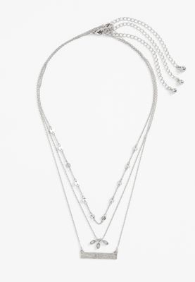 3 Piece Silver Faux Crystal Blessed Necklace Set