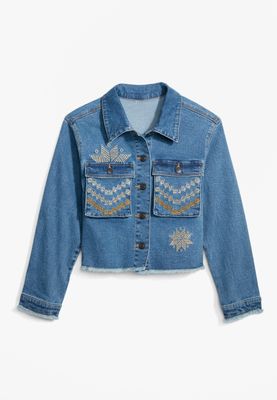 Girls Embroidered Denim Jacket