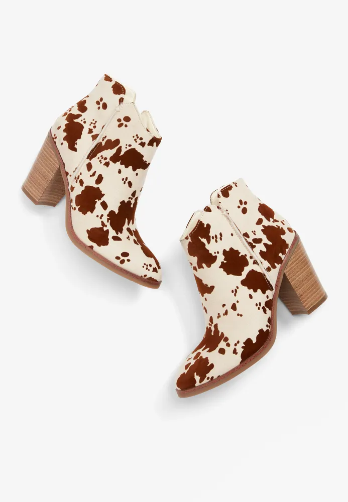 Ideal Heel Dahlia Cow Print  Ankle Boot