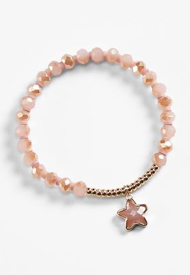 Girls Pink Beaded Star Stretch Bracelet
