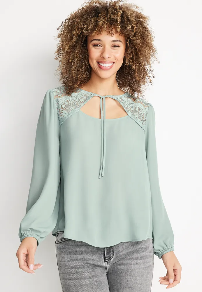 Maurices Lace Yoke Trim Peasant Blouse | Green Tree Mall