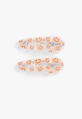 Girls 2 Pack Smiley Face Snap Clip Barrettes