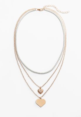 Girls Gold Heart Charm Layered Necklace