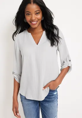 Atwood Textured 3/4 Sleeve Popover Blouse