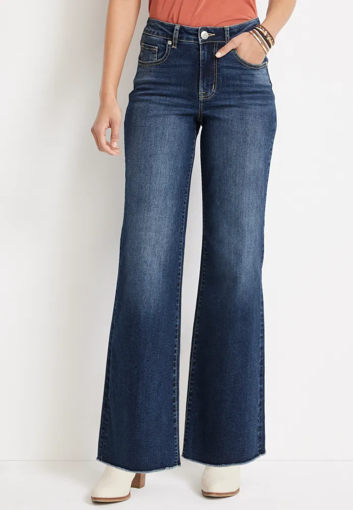 m jeans by maurices™ Wide Leg High Rise Frayed Hem Jean