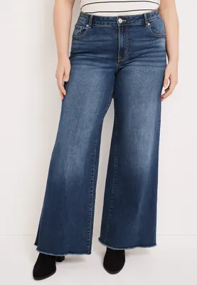 Plus m jeans by maurices™ Wide Leg High Rise Frayed Hem Jean