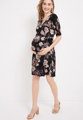 Floral Wrap Babydoll Maternity Dress