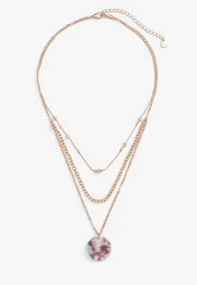 Plum Resin Pendant Layered Necklace