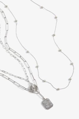 Silver Stone Pendant Layered Necklace