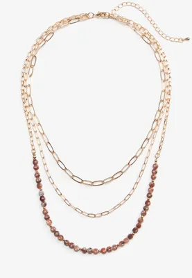 Pink Bead Layered Drape Necklace