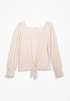 Girls Front Tie Long Sleeve Blouse