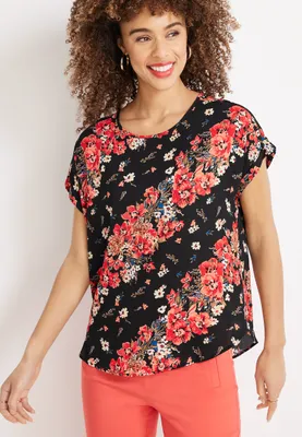 Delton Floral Zipper Back Blouse