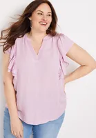 Plus Flutter Sleeve V Neck Blouse
