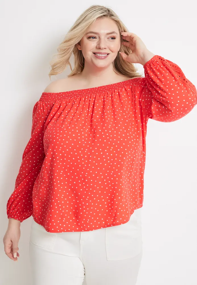 Plus Polka Dot Off The Shoulder Blouse