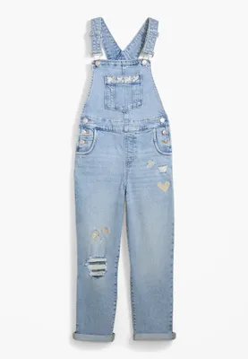 Girls Embroidered Denim Pant Overalls