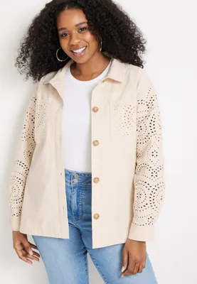Plus Size Eyelet Twill Jacket
