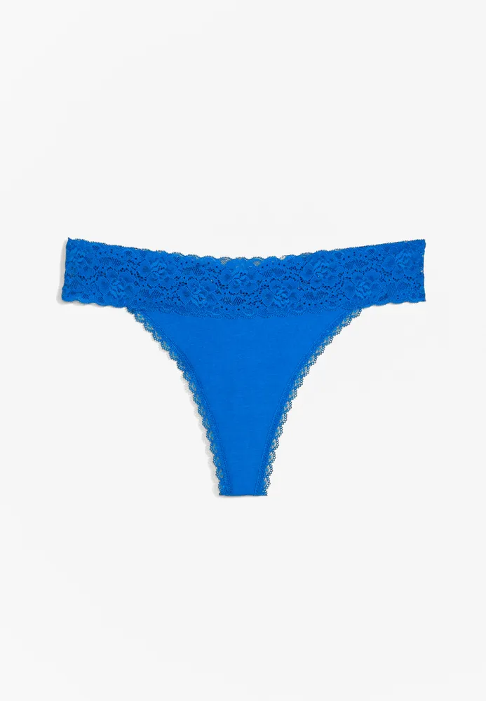 Simply Comfy Lace Trim Thong Panty