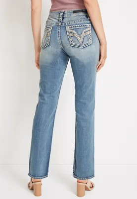 Vigoss® Straight Heritage Gold Stitch Pocket Mid Rise Jean